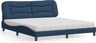 Produktbild von Design Bett mit Matratze Blau 180x200 cm Stoff, Klassische Betten 2024 Neu