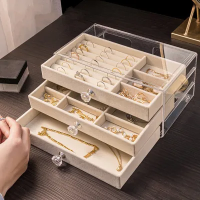 Produktbild von Acryl Schmuck Organizer Schmuckschatulle für Damen Durchsichtige Schmuckaufbewahrung Schmuckkästchen Schmuckbox mit 3 Schubladen für Ohrringe, Ringe, Armbänder
