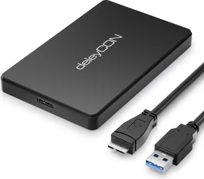 Produktbild von deleyCON SSD Festplattengehäuse USB 3.0 für 2,5“ Zoll SATA 3 SSD / HDD / 7mm / 9,5mm SATA III Festplatten Externes Gehäuse UASP [Schwarz]