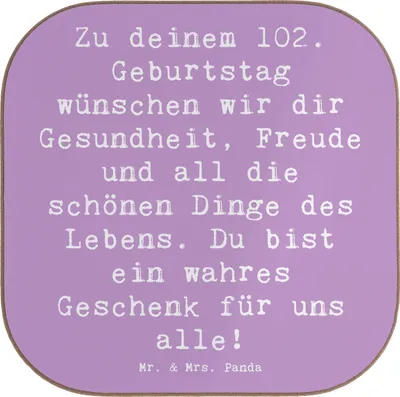 Produktbild von Mr. & Mrs. Panda Untersetzer Glas Spruch 102. Geburtstag - Lavendeltraum - Geschenk, Tischschoner, Alter, bieruntersetzer, Meilenstein feiern, Happy Birthday, besonderes