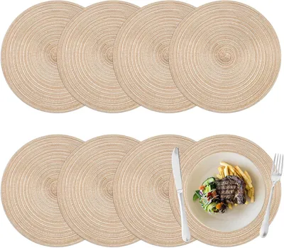 Obrázok produktu pre Podložky pod taniere, sada 8 kusov, priemer 30 cm, okrúhle, bavlna, tkané, protišmykové, vhodné do kuchyne