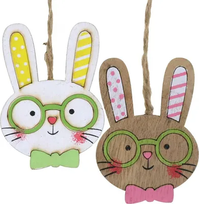 Produktbild von Lustige Osterhasen Deko Holz Hängeschmuck Hasenkopf Basteln Ostergeschenk 7,5cm 12er Set, 12 Stück