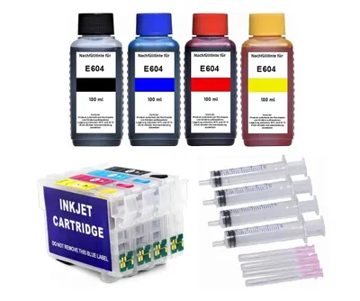 Produktbild von Wiederbefüllbare Tintenpatronen kompatibel mit Epson 604 XL + 4 x 100ml Nachfülltinte für XP-2200 2205 3200 3205 4200 4205 WF-2910 2930 2935 2950