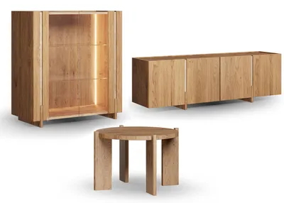 Produktbild von Wohnzimmer-Set Travertino 3-teilig Wildeiche Natur Massivholz Naturstein wählbar,mit Travertin Naturstein