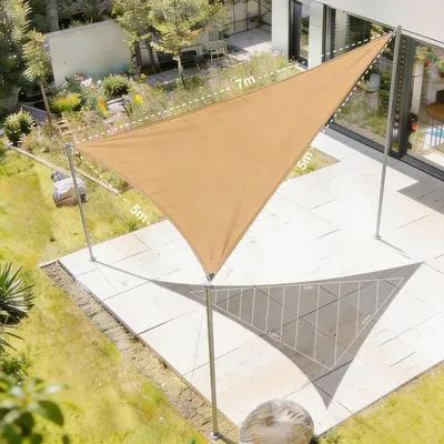Produktbild von Sonnensegel 5x5x7,1 m, dreieckig, HDPE, UV-Schutz, wetterfest, für Garten, sand