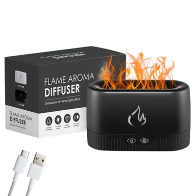 Obrázek produktu pro aroma difuzér, aroma difuzér 2v1 s efektem plamene, zvlhčovač vzduchu, noční světlo se dvěma jasy, automatické vypnutí, nádržka na vodu 180ml