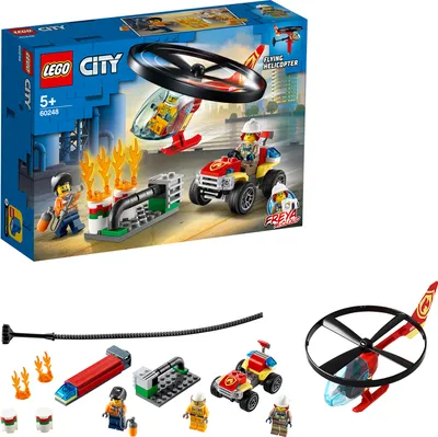Produktbild von LEGO 60248 City Einsatz mit dem Feuerwehrhubschrauber, fliegendes Feuerwehr Spielzeug ab 5 Jahre, Set mit Hubschrauber und Quad