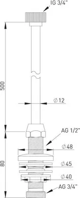 Produktbild von Universal Spülendurchführung 421800 Messing verchromt, 3/4"x12mmx500mm, Verstellbereich 70mm