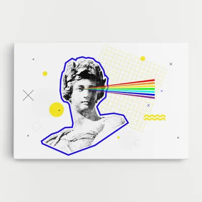 Produktbild von ARTHUB® Leinwandbild 50x70 cm, Rainbow Statue | Wohnzimmerdekoration, Hängende Bilder, Wanddekoration, Heimdekoration, Moderne, Collagen