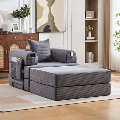 Immagine prodotto di MODFU Divano modulare monoposto con tasca laterale e 1 comodo cuscino Divano letto Divano da salotto con poggiapiedi Divano lounge Divano da salotto con robusta struttura in metallo Grigio scuro