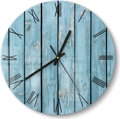 Produktbild von DEQORI Glasuhr Ø30 cm Römisch 'Rustikale Holzwand' Wanduhr Glas Uhr Design leise Küchenuhr