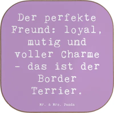 Produktbild von Mr. & Mrs. Panda Untersetzer für Gläser Spruch Border Terrier Freund - Lavendeltraum - Geschenk, Hunderassen, Tassenuntersetzer, freundliche Hunde, Hunderasse, Tasse