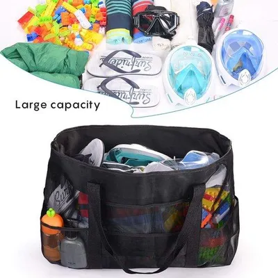 Image de Grandes valises, sac de plage, sac de plage en filet, sac en filet pour jouets de plage, sacs de voyage pliables, jouets de plage, jouets aquatiques, sacs de voyage pour les vacances en famille, 70 x 45 x 18 cm, grand format, pour enfants.