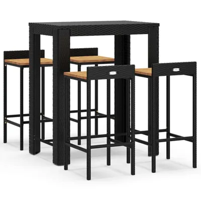 Produktbild von 5-tlg. Gartenbar-Set Schwarz Poly Rattan & Massivholz Akazie