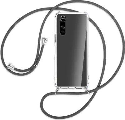 Produktbild von Handykette Backcover-Schutzhülle mit Band (Metall silberfarben) für Sony Xperia 5 - dunkelgrau