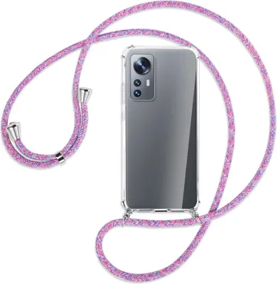 Produktbild von Handykette Backcover-Schutzhülle mit Band (Metall silberfarben) für Xiaomi 12 - lila/rosa/blau