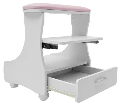 Imagen del producto de Taburete para baño de pies con ruedas y espacio de almacenamiento - Blanco y rosa - Diseño moderno para pedicura y masaje de pies