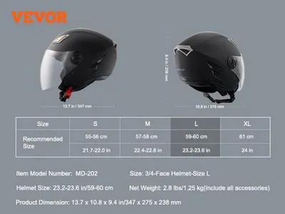 Zdjęcie produktu dla kask 3/4 twarzy, zatwierdzony przez ECE, lekka konstrukcja, duża przezroczysta szyba, L