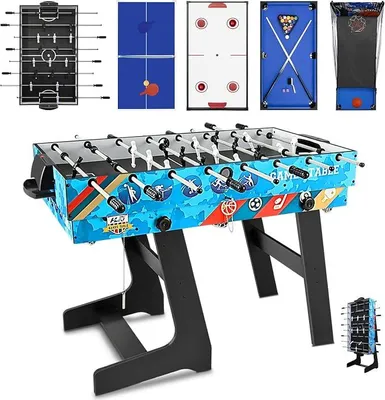 Imagen del producto de Silecomplaza Mesa de juego plegable multifuncional (123 cm) – 5 en 1: mesa de futbolín, mesa de air hockey, mesa de billar, mesa de tenis de mesa, baloncesto – Para 2-4 personas – Ideal para salones, fiestas y tiempo libre