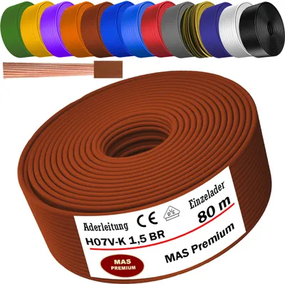 Produktbild von 80m Aderleitung H07 V-K BR 1x1,5 mm² Braun Einzelader flexibel