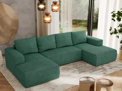 Produktbild von MKS MEBLE Sofa mit Schlaffunktion - Ecksofa mit Schlaffunktion und Bettkasten - Sofa 5 Sitzer - Schlafsofa - Couch - Schlafsofa mit Bettkasten - Trentino U - Grün Struktur