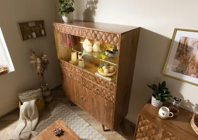 Produktbild von MASSIVMOEBEL24 Highboard Akazie 120x42x160 Akazie natur lackiert MOSAYK #115