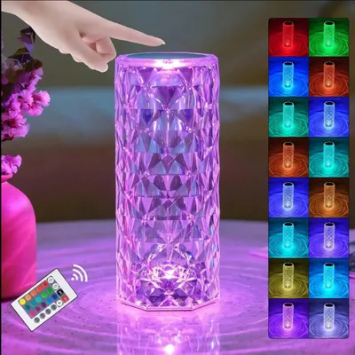 Produktbild von LED Tischlampe Akku, Touch und Dimmbar RGB 16 Farben & 4 Modi Kristall, Diamant Nachttischlampen, Rosenform Atmosphäre, Romantisches Nachtlicht Retoo