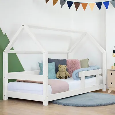 Produktbild von Children's House Bed TERY with Firm Bed Guard - White - 120 x 190 cm