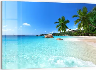 Produktbild von DEQORI Magnettafel Glas 60x40 cm 'Bilderbuchstrand' beschreibbar Whiteboard
