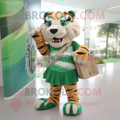 Obrázek produktu pro Postava REDBROKOLY maskota zeleného šavlozubého tygra oblečená do áčkových šatů a tašek Messenger