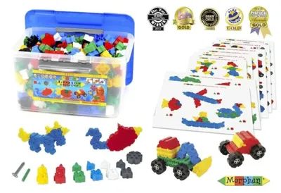 Image de Blocs de construction Morphun Starter – 600 pièces (plastique ABS, assemblage 3D par le haut et sur les côtés, roues mobiles, 6 notices au format A3) – à partir de 3 ans,  CE et EN-71
