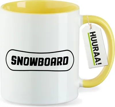 Produktbild von Huuraa Kaffeetasse Snowbord Schriftzug 330ml Gelb Keramik Kaffeebecher Geschenkidee