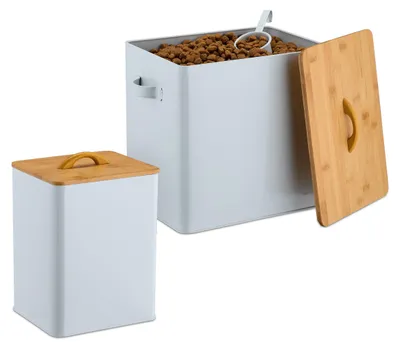 Futterbehälter für Hunde, 2er-Set, Weiß/Natur, mit Deckel