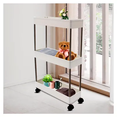 Produktbild von Küchenwagen mit 3 Ebenen, schmaler Rollwagen in Weiß für Küche, Badezimmer, Schlafzimmer und Büro