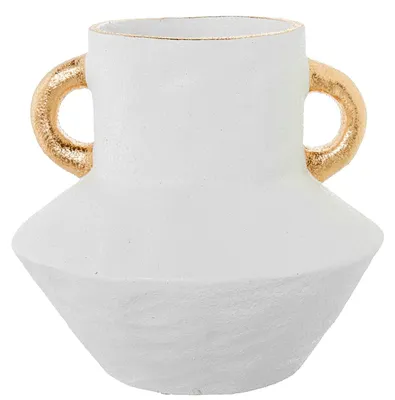 Keramik-Tafelvaas mit Henkeln, weiß-gold, 28x28x28 cm