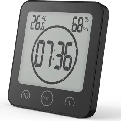 Produktbild von Elektronische Badezimmer-Wanduhr mit Temperatur- und Luftfeuchtigkeitsanzeige,black