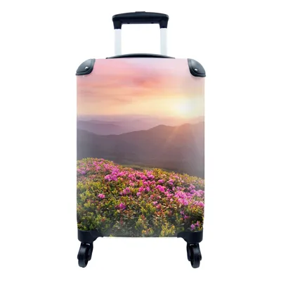 Produktbild von MuchoWow® Koffer Handgepäck Trolley Rollkoffer Kleine Reisekoffer mit 4 Rollen - Blumen - Berg - Sonnenuntergang - Landschaft - Cabin Size < 55x40x23 cm & 55x40x20 cm - Fotokoffer - Kabinenkoffer - Boardgepäck - Reise-Box - Reisekoffer - Reisegepäck - Koffer mit Bild - Trolley für Kinder