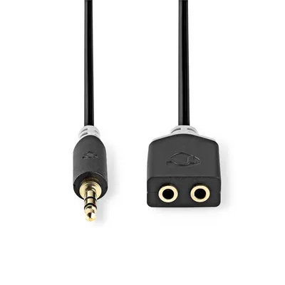 Image de Câble audio stéréo Nedis - 3.5 mm mâle - 2x 3.5 mm femelle - plaqué or - 0.20 m - rond - anthracite - boîte