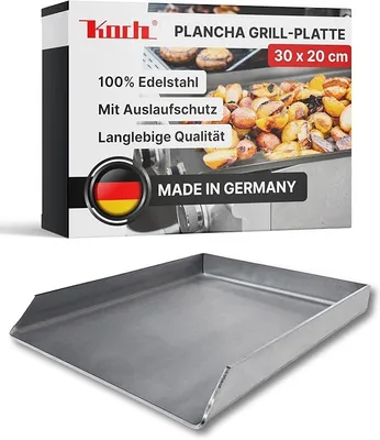 Produktbild von Universal Grillplatte aus 100% Edelstahl - 30 x 20 x 4cm - Plancha für alle Grillarten - Gleichmäßige Hitzeverteilung & auslaufsichere Ecke - Rostfrei & bis zu 500°C hitzebeständig #47