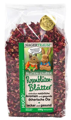 Produktbild von HUGRO Nagertraum Rosenblütenblätter rot | Einzelfuttermittel für alle Nager und Kaninchen | 100 % Rosenblütenblätter | 100 g