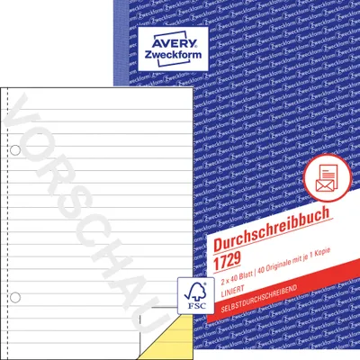 Produktbild von Avery Zweckform 1729, Durchschreibbuch, A5, liniert, selbstdurchschreibend, 2x40 Blatt