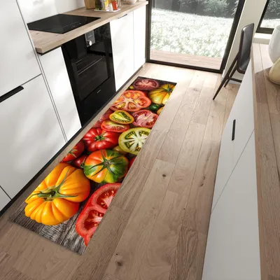 Produktbild von Küchenteppich 60x240cm rutschfest & abwischbar PVC Läufer - Verschiedene Tomaten