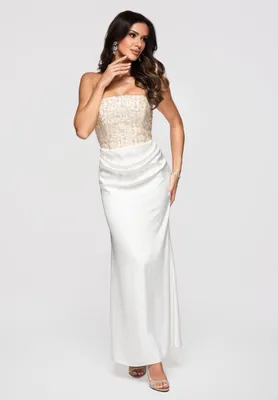 Produktbild von LARICA Abendkleid Maxi Spaghettiträger Elegant LA-OM-DLR344 ecru M