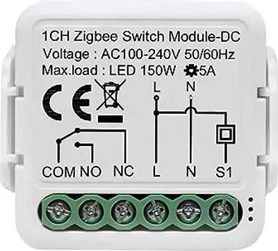 Produktbild von MHCOZY 1 Kanal DC12V 24V AC100-240V Tuya Smart Life App Trockenkontakt Zigbee Relay Switching Modul, arbeitet Alexa Google Home