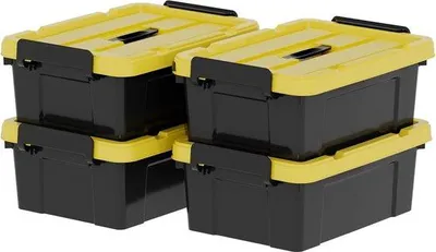 Produktbild von Famanu Aufbewahrungsbox mit Deckel, Griff und Verschlussclips für Werkzeuge - 15L (4 Stück)