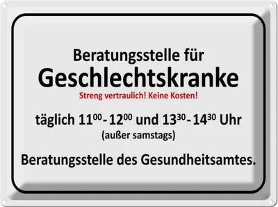 Produktbild von vianmo Blechschild 30x40 cm Beratungsstelle Geschlechtskranke