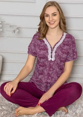 Produktbild von Damen Pyjama Schlafanzug Lila XL Kurz Viskose S-53