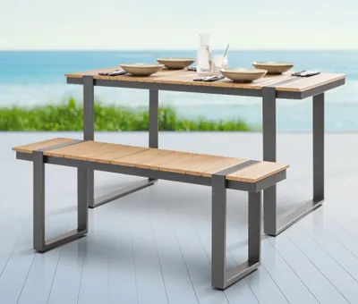 Produktbild von riess-ambiente Moderne Outdoor Sitzbank TAMPA LOUNGE 125cm grau natur Aluminium Metall Holz-Design wetterfest Bank Gartenbank