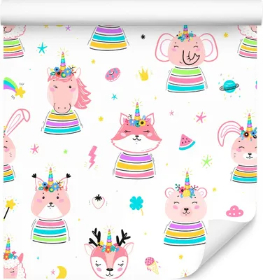 Produktbild von 10m VLIES TAPETE Rolle Kinderzimmer Tiere Magisch Einhürner Sterne XXL