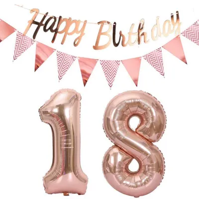 Produktbild von Geburtstagsdeko Set 18. Geburtstag Rosegold mit 40" Zahlenballon und Girlande